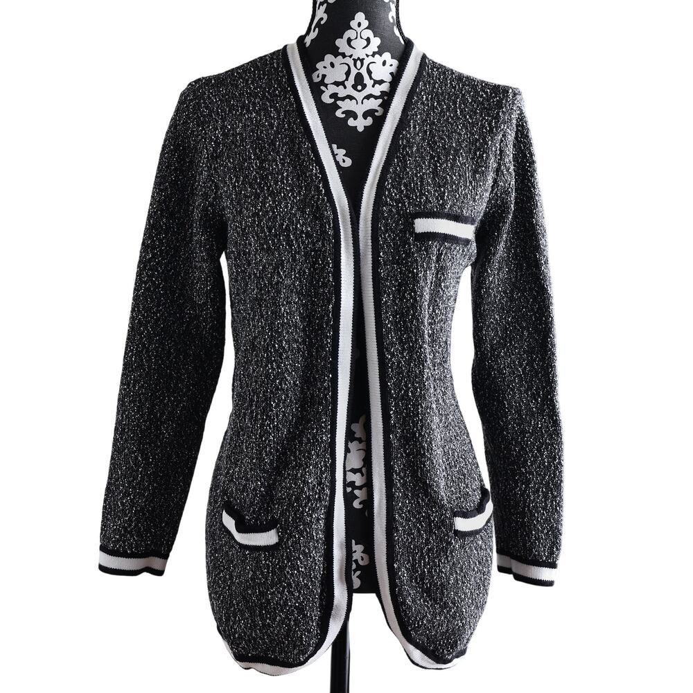 Calvin Klein Black/White Marled Tweed Open Cardigan - Nsl